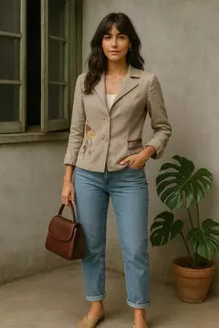 Blazer Cinza-Bege com Bordado - Tamanho: 38 - comprar online