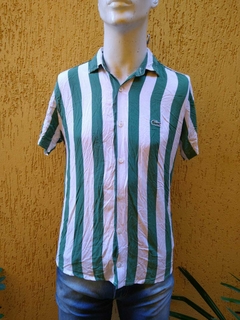 Camisa Slim Fit Listrada Verde e Branco - Tamanho P - comprar online