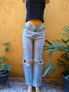 Calça Jeans Reta Destroyed Azul Claro- Tamanho 40 - comprar online