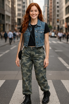 Calça Cargo Camuflada Cinza e Verde - Tamanho 38