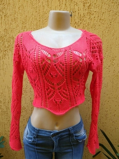Cropped Crochê Laranja Neon Handmade - Tamanho M na internet