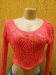 Cropped Crochê Laranja Neon Handmade - Tamanho M - Tio Apu Store