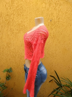 Cropped Crochê Laranja Neon Handmade - Tamanho M - loja online