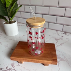 Vaso vidrio con tapa de bambú