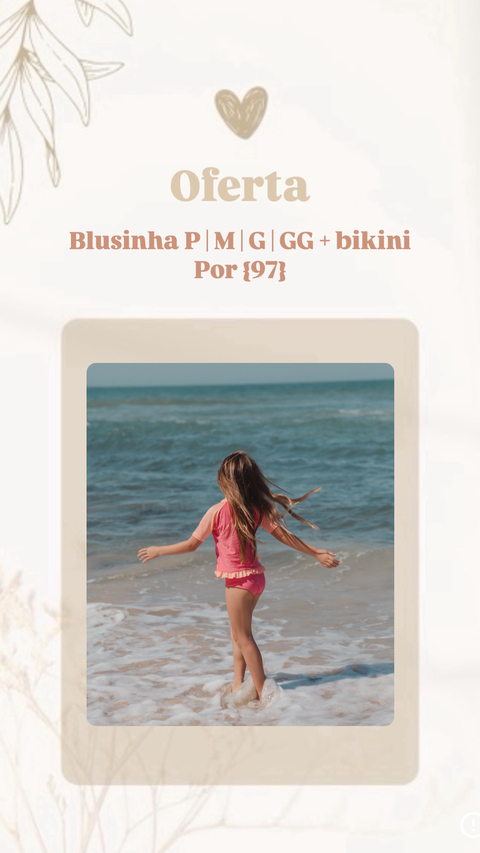 Blusinha + bikini coral canelado