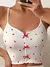 Top Corto De Tirantes Cruzados En La Espalda Con Detalle De Lazo Y Ribete De Volantes En El Cuello, Con Estampado De Corazones Lindo, Ideal Para Dormi - tienda en línea