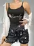 Conjunto de pijama con estampado de letras y corazones, top de tirantes con cuello redondo y pantalones cortos con ribete de lechuga, ropa de dormir y - tienda en línea