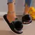 Lindas zapatillas de casa con pompones de gato, acogedoras y suaves, con punta abierta, zapatos planos de suelo, cálidas pantuflas de invierno para el - comprar en línea