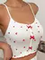 Top Corto De Tirantes Cruzados En La Espalda Con Detalle De Lazo Y Ribete De Volantes En El Cuello, Con Estampado De Corazones Lindo, Ideal Para Dormi en internet