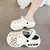 Zuecos Con Lindo Patrón De Osito Para Mujeres, Zapatos Casuales Con Diseño De Huecos, Plataforma, Cómodos Y Fáciles De Poner