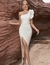 Vestido sin mangas de un hombro con volantes, vestido de noche para fiesta o boda civil, maxivestido ajustado color blanco