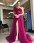Vestido de fiesta de tul de un solo hombro, color rosa