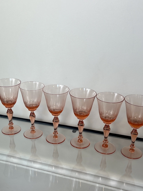 jogo de 6 taças em cristal rosa