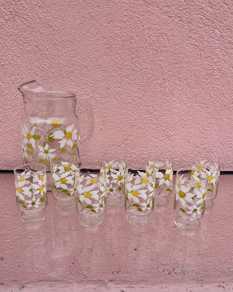 jarra + 8 copos pintados com flores