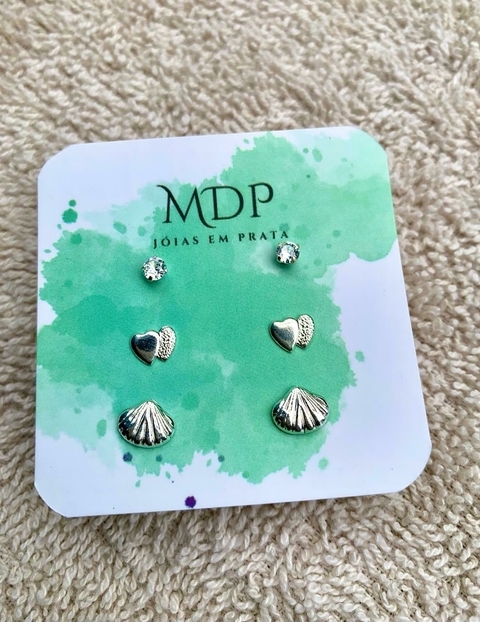 Trio 2 Corações Com Concha