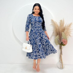 Imagem do Vestido midi - evasê com babadinho na bainha e lastex na manga 3/4.