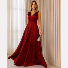 Vestido longo de festa no tecido cetim - comprar online