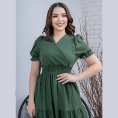 Vestido midi dois maria manga bufante e lastex na manga. na internet