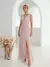 Vestido de festa ombro profundo decote em v prata lantejoulas cinto plissado chiffon fenda - loja online