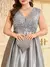 Imagem do Plus size luxo ouro cetim com decote em v vestido de noite feminino lantejoulas