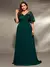 Vestido de festa plus size decote em v transparente manga trompete bordado chiffon saia co