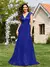 Luxo profundo decote em v chiffon azul real vestidos de noite feminino elegante - comprar online