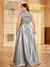 Imagem do Plus size luxo ouro cetim com decote em v vestido de noite feminino lantejoulas
