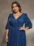 Vestido de festa plus size decote em v busto plissado manga média longa no tecido lantejoula - Bia Modas | Vestidos Casuais e de Festa com Estilo e Elegância