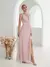 Vestido de festa ombro profundo decote em v prata lantejoulas cinto plissado chiffon fenda - loja online