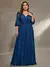 Vestido de festa plus size decote em v busto plissado manga média longa no tecido lantejoula