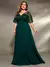 Vestido de festa plus size decote em v transparente manga trompete bordado chiffon saia co - loja online