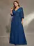 Vestido de festa plus size decote em v busto plissado manga média longa no tecido lantejoula - comprar online