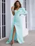 vestido de festa azul claro para mulheres, um ombro, manga comprida, bab - loja online