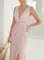 Vestido de festa ombro profundo decote em v prata lantejoulas cinto plissado chiffon fenda - comprar online