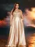 Plus size luxo ouro cetim com decote em v vestido de noite feminino lantejoulas