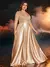 Plus size luxo ouro cetim com decote em v vestido de noite feminino lantejoulas - loja online