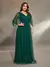 Vestido de festa plus size decote em v cruz peito pregas irregular manga longa rede de fil