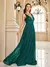 Mulheres de luxo com decote em v sem mangas verde formal vestido de noite lantej