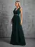 Vestido de festa ombro profundo decote em v prata lantejoulas cinto plissado chiffon fenda - comprar online