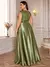 Plus size luxo ouro cetim com decote em v vestido de noite feminino lantejoulas