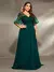 Vestido de festa plus size decote em v transparente manga trompete bordado chiffon saia co