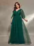 Vestido de festa plus size decote em v cruz peito pregas irregular manga longa rede de fil