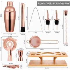 Coctelera Acero Inoxidable Kit Bar Con Estante De Madera 11 Piezas Rose Gold en internet