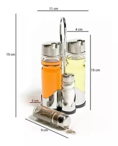 Set Condimentero Exhibidor Aceite Vinagre Sal Pimienta 4 Pcs
