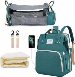 Imagen de Mochila Maternal Bolso Cuna Bebe Cambiador Plegable Usb Con Red Mosquitero