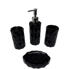 Set 4 Piezas Baño Ceramica Rombo NEGRO