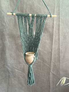 Porta vela macramé verde