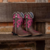 Bota Texana Feminina Floral Rosa