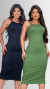 Kit 2 Vestidos Canelado Midi Feminino Acinturado Casual Elegante - Gudinne Moda Feminina