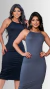 Kit 2 Vestidos Canelado Midi Feminino Acinturado Casual Elegante na internet